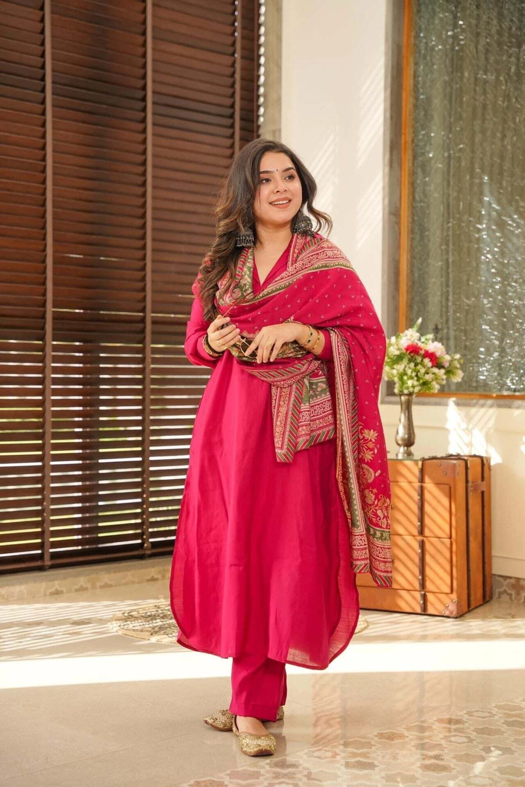 Creeper Women Chanderi Kurta Palazzo Dupatta Set image 4