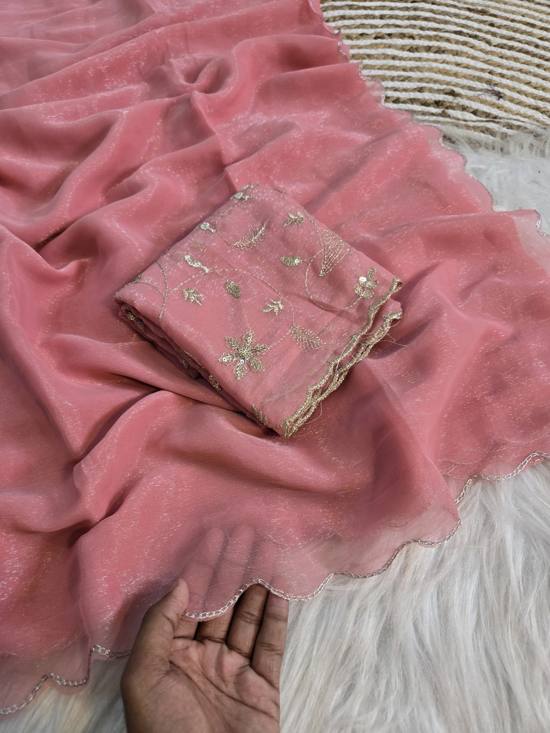 AMIYASILKMILLS Self Design, Embroidered Daily Wear Chiffon Saree (Light Green) image 2