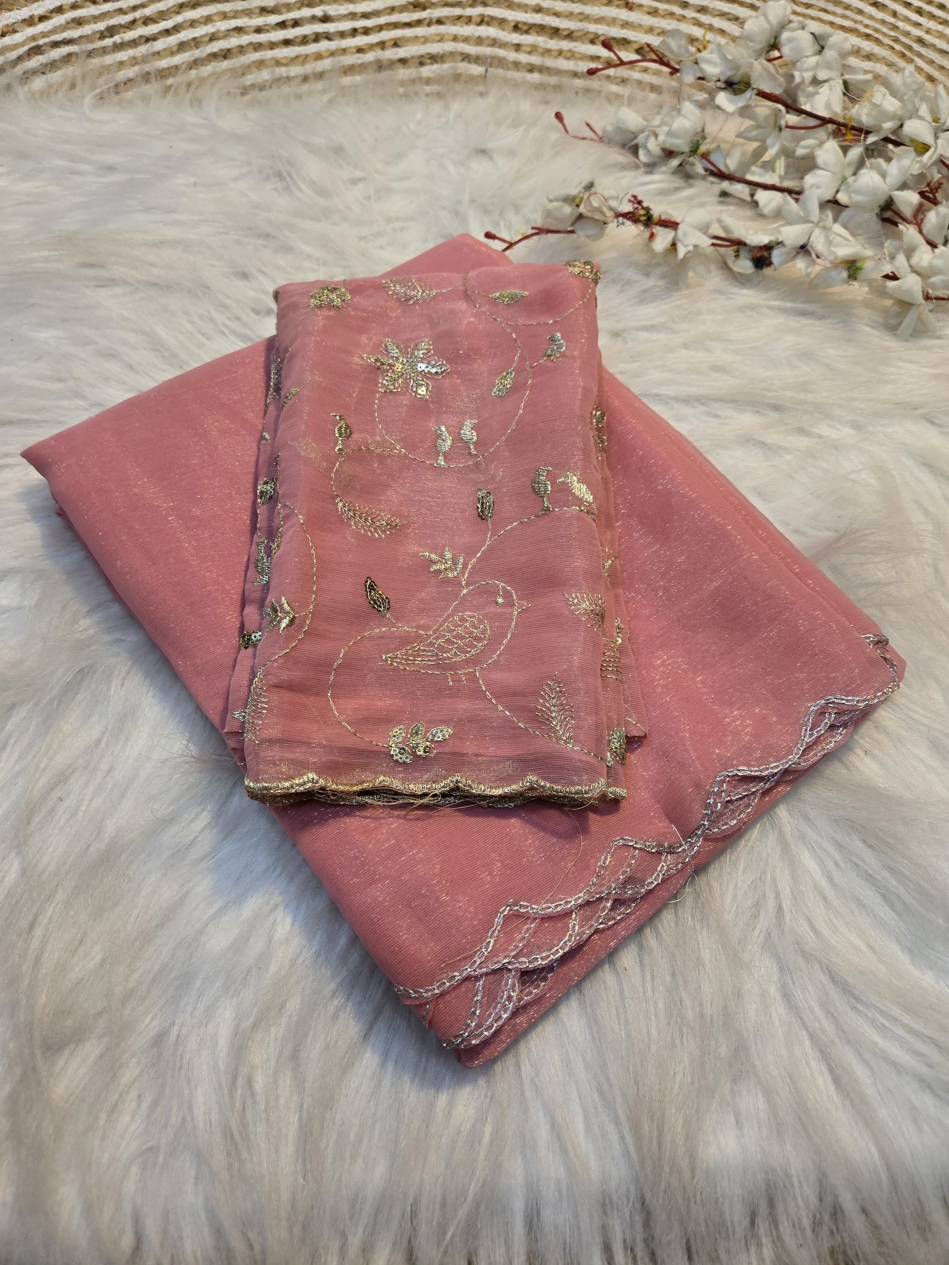 AMIYASILKMILLS Self Design, Embroidered Daily Wear Chiffon Saree (Light Green) image 5