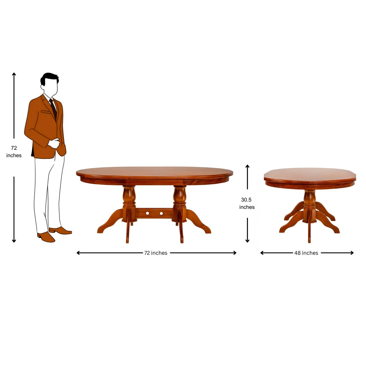 Texas Oval Wooden Top Dining Table 6 Seater - Teak Finish image 3