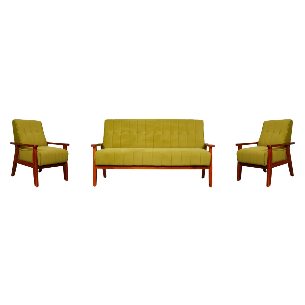 Clifton Wooden Sofa Set (3+1+1-Seater) - Teak Finish