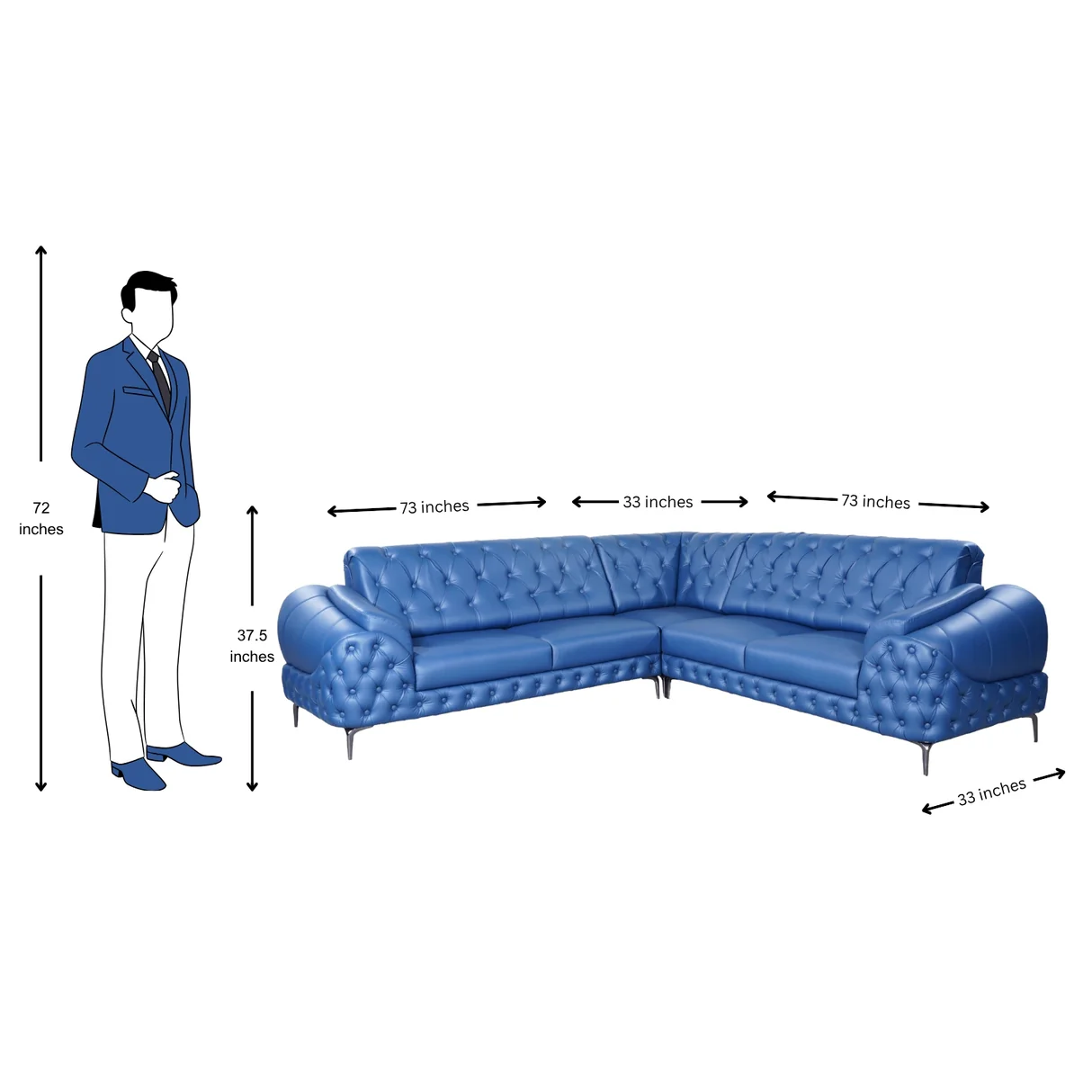 Antigua Comfort Rexine Corner Sofa (3+3+C) - Blue image 2