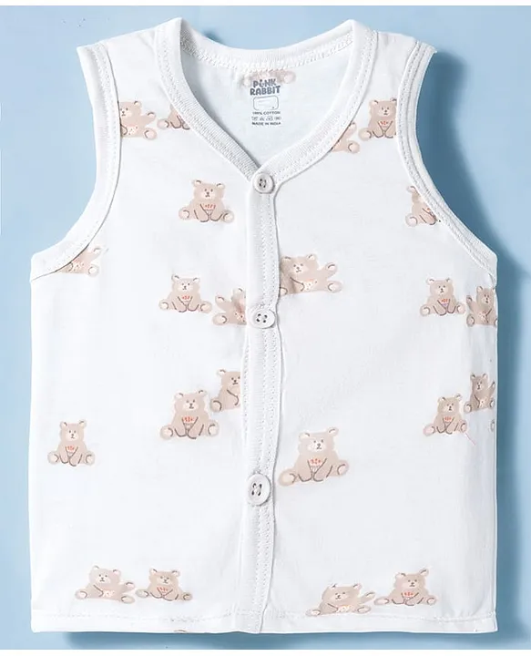 Pink Rabbit Sinker Knit Sleeveless Animal Printed Jhablas Pack of 3 - Light Green Pink & Grey