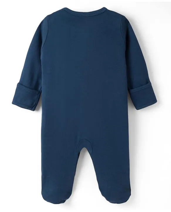 I Bears Interlock Knit Full Sleeves Footed Sleep Suits With Tiger Print - Multicolor