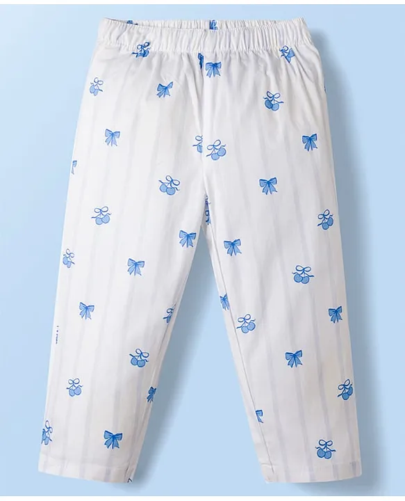 Babyhug Disney 100% Cotton Woven Full Sleeves Co-Ords Shirt & Pyjama Night Suit With Minnie Mouse Print - Light Blue & White