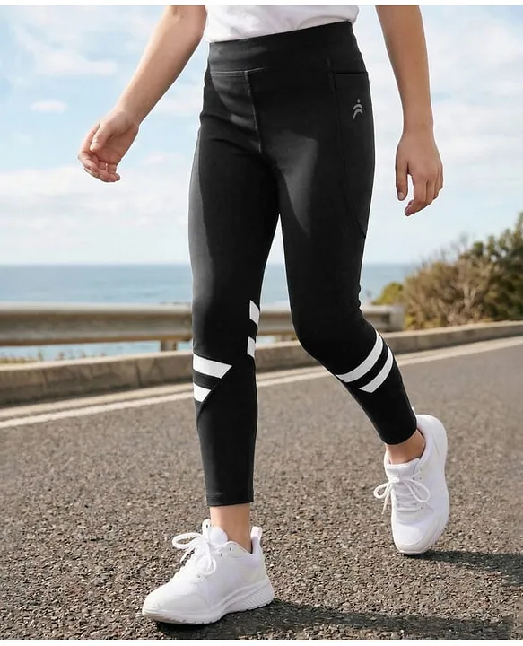 Pine Active Knit Full Length Cut & Sew Leggings with Stripes - Black image 2
